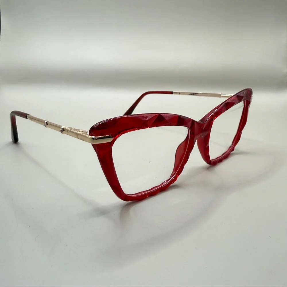 Vooglam Red transparent Cat-Eye Glasses frame, no prescription